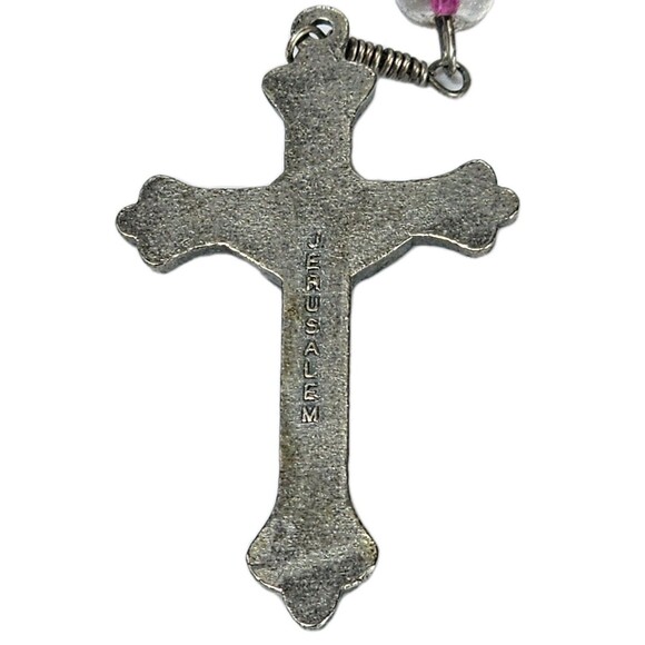 Handmade Rosary Made in Jerusalem Multicolor Glass Beads Silver Tone Crucifix - Picture 4 of 8